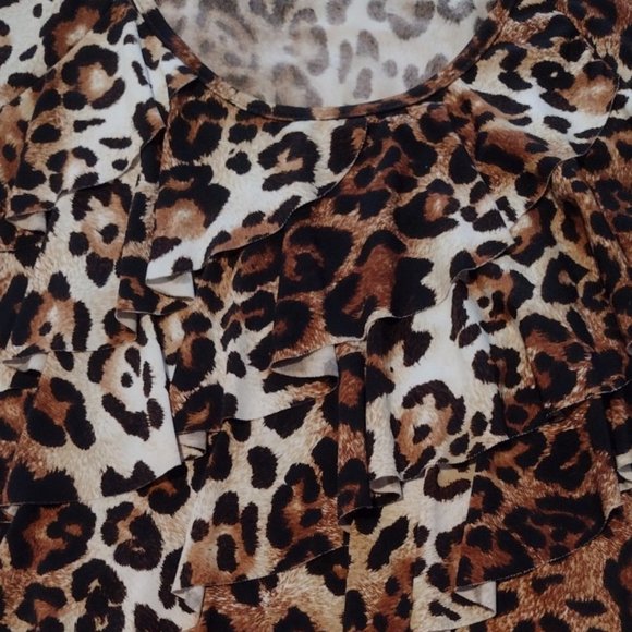 AGB Front Ruffled Animal Print Ladies Blouse - Picture 6 of 9